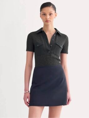 EVERLANE “The Cozy Rib Polo” Knit Cotton Top in Charcoal Brand New